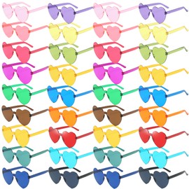 WNSIRVY 36 Pairs Rimless Heart Shaped Sunglasses, Transparent Candy Color Star Glasses Bulk - Fun Sunglasses for Pool Party Decorations Fun Gatherings Photo Booth Props Party Favors (Multicolor)