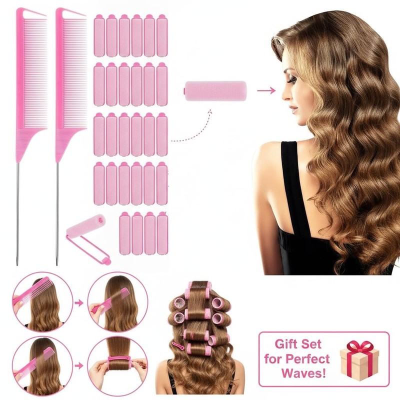 Hair Roller Set with Rat Tail Combs 28 Foam Rollers