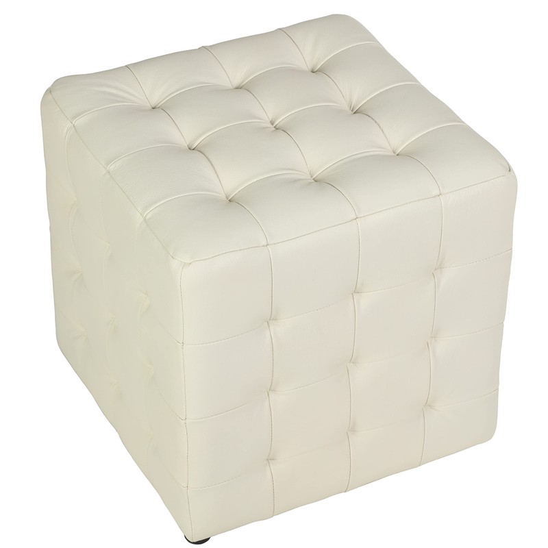 Cortesi Home Charli Tufted Cube Ottoman in 100% Genuine Leather,