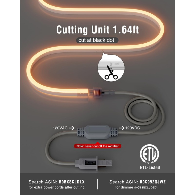 Shine Decor LED Neon Rope Lights AC 120V, Expandable &
