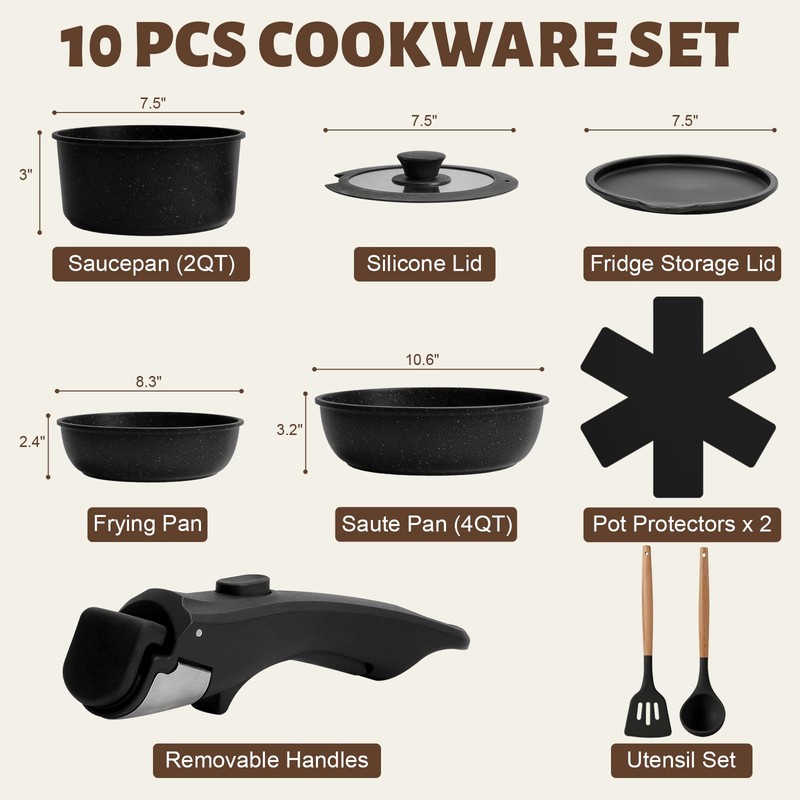 Numola 10 pcs Pots and Pan Set Non Stick with