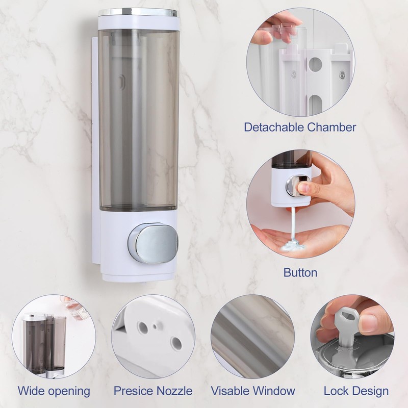 300ml No Drilling Hand Soap Dispenser Wall Mounted, Small Liquid