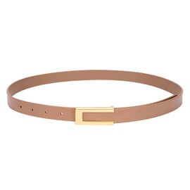 YooAi Womens Leather Belt Skinny Waist Belt for Dresses Jeans Pants with Gold Buckle, Khaki, S: Fit Waist 24"-28"