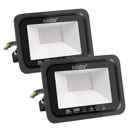 EXTRASTAR 20 W LED Outdoor Spotlight, 2 Pieces, 1600 lm, 3000 K, Warm White, Super Bright Outdoor Spotlight, IP65 Waterproof LED Floodlight, Outdoor Lamp for Garden, Courtyards, Garage, Hotel, Sports