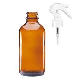 4oz Boston Round Amber Glass Bottle with a Complimentary Pure Perfume Oil Sample Vial (4oz Bottle White Trigger Sprayer)