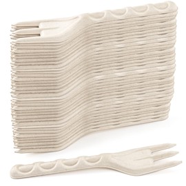 Green Earth, 6"Disposable Fiber Forks, 100-Pack Eco Friendly Forks, Natural Fiber Forks(Bamboo Pulp)，Everyday Tableware，Microwave-Safe, Gluten-Free, Environmentally, No Plastic or Wax Lining