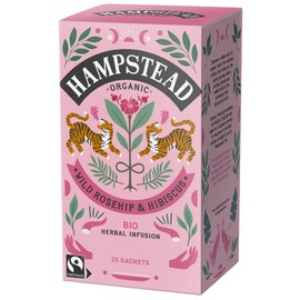 Hampstead Organic Rosehip Hibiscus 20 Teabags (Pack of 4 Total 80 Teabags) | Plastic Free | 100% Organic