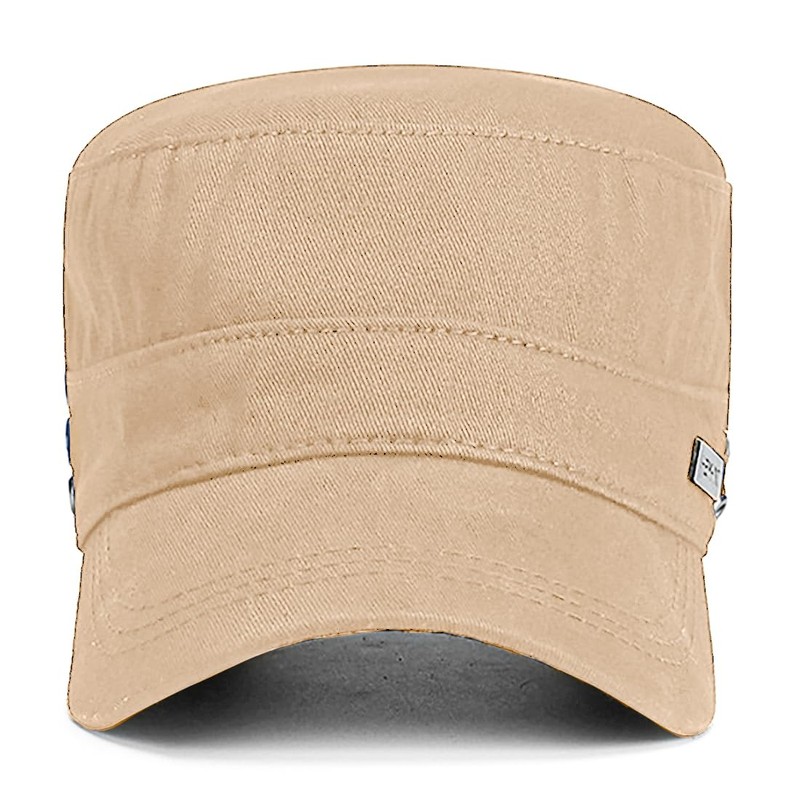 LXOrdora Men's Military Cadet Hat Flat Top Newsboy Cap Beige