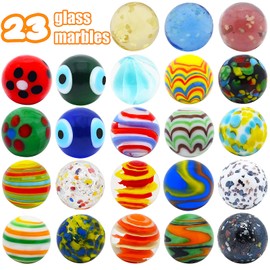 23 PCS Glass Marbles for Kids, 20 Colorful Assorted Marbles and 3 Glow in The Dark Marbles, Marble Games and Marble Run Accessories for Boys and Girls, Beautiful Marbles Bulk for Home Decoration