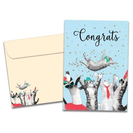 Tree-Free Greetings - Congratulations Greeting Card - Artful Designs - 1 Card + Matching Envelope - Made in USA - 100% Recycled Paper - Cat Congrats (GO65954)