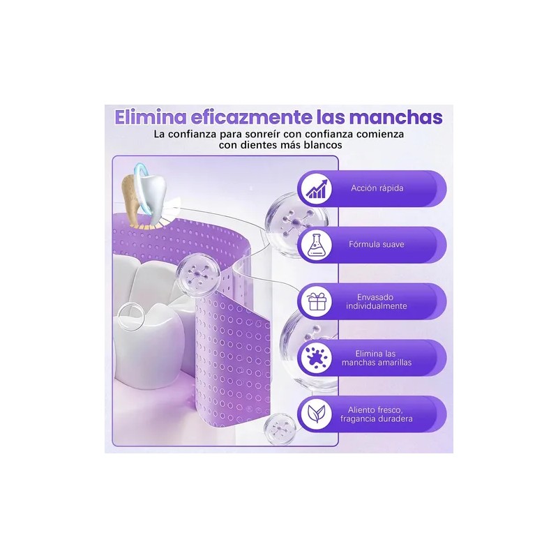 Tiras Blanqueadoras De Dientes Moradas - Sesión-14 Piezas