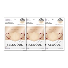 MASCODE 3D Non-Woven Mask, 3D, Set of 3 Bags (M, Beige)