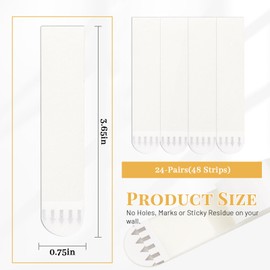 24 Pairs Adhesive Picture Hanging Strips, 0.7”x3.6” Damage Free Picture Hangers Without Nail, Command Strips for Posters Wall Decoration (Large-24 Pairs)