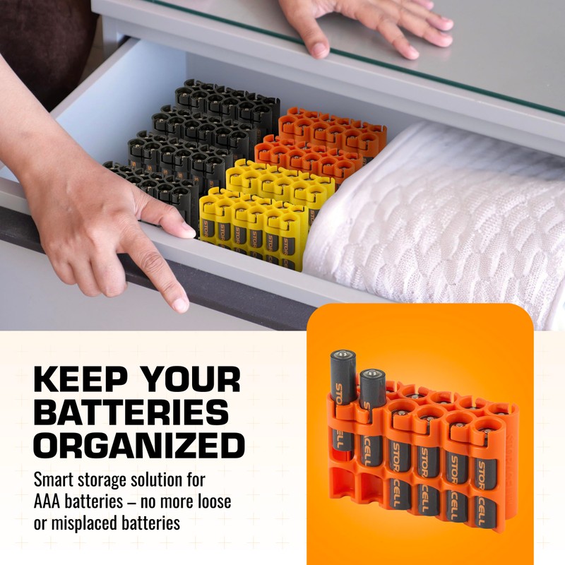 Storacell by Powerpax AAA Battery Storage Caddy, Orange, Holds 12