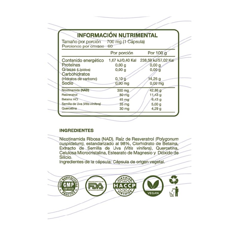 NAD+ RESVERATROL | 60 cápsulas