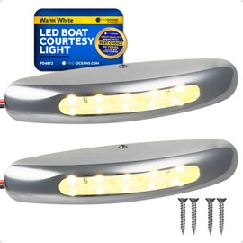 Five Oceans 3-Inch LED Boat Courtesy Light, Warm White, IP67 Waterproof, 12V - 2-Pack, Premium Chrome Plated Zinc Alloy, Marine Interior Lighting for Pontoon, Boat, RV - FO4872