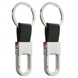 2pcs Keyrings for Men Black Leather Key Fob Metal Keyring Carabiner Clip Keyring Keychains