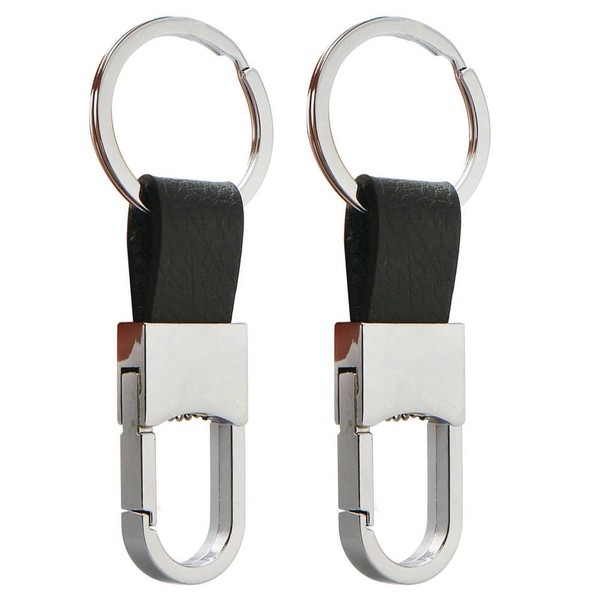 2pcs Keyrings for Men Black Leather Key Fob Metal Keyring