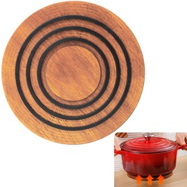 Magnetic Wooden Trivet, 9″, Acacia Walnut Wood, Compatible with le creuset Cast Iron Dutch Ovens, Scalloped Magnetic Trivet Wood, Kitchen Magnetic Pot Holder Five-Years Free Replacement