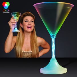 Set of 4 Light Up Martini Glasses with Long Spiral Stem and Color Changing LED