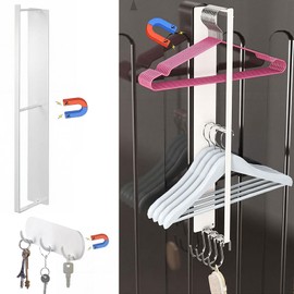 Magnetic Hanger Organizer and Magnetic Hooks Set, 3 Layer Hanger Organizer Stores 50 Hangers, Heavy Duty Hanger Storage Rack for Laundry Room/Washing Machine/Closet, Space Saving White Hanger Stacker