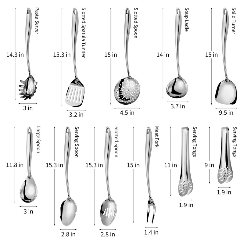 304 Stainlss Steel Kitchen Utensils Set, 11 Pcs Long Metal