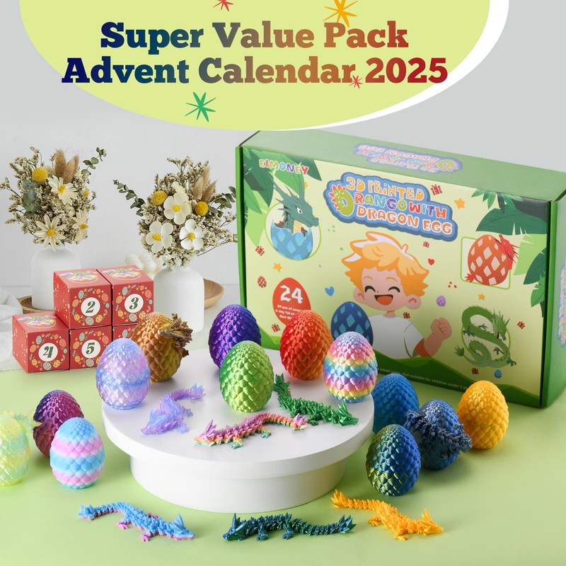 Advent Calendar 2025,24PCS 3D Printed Dragon Eggs with Dragon Inside,Movable