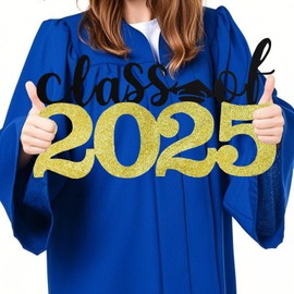 BAOOOFUL Class of 2025 Graduation Decoration Glitter Wood Sign Suitable for Senior Graduation 2025 Door Sign,Hanging Wood Cutout Sign 2025 Photo Booth Props(Black Gold)