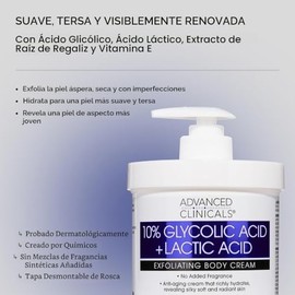 Advanced Clinicals- Crema para el cuidado de la piel con loción corporal con ácido glicólico al 10% y ácido láctico | Queratosis pilaris | Exfoliante 