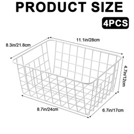 WYIPOLZI 4 Pack White Wire Baskets for Freezer, Wire Freezer Organizer Bins Farmhouse Metal Freezer Basket with Handles for Cabinets, Pantry, Closets, Bedrooms