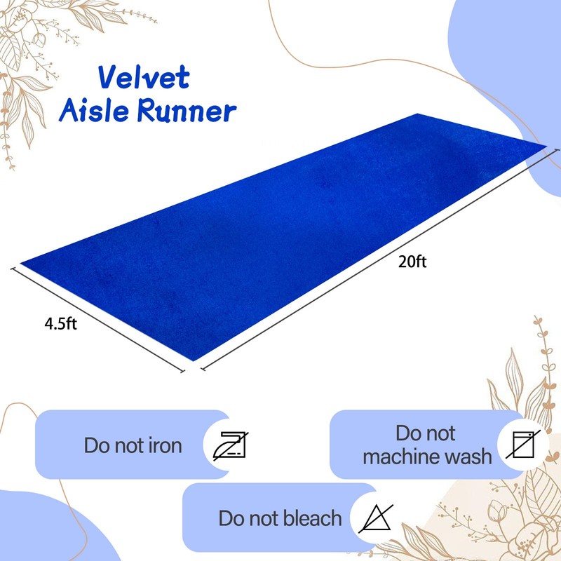 QueenDream Royal Blue Velvet Aisle Runner: 4.5FT x 20FT -