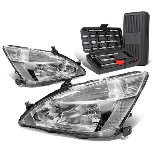 Auto Dynasty Chrome Housing Clear Corner Headlight Head Lamps+Tool Kit