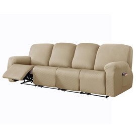 vctops Diamond Recliner Sofa Covers 10-Pieces Stretch Large RV Couch Covers for 4 Seats Reclining Slipcovers Soft Solid Furniture Protector (Light Coffee,4 Seat)