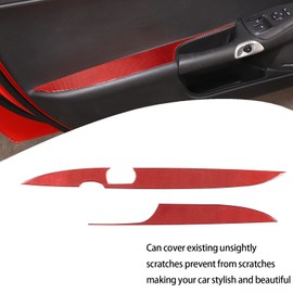 Lcojicep Car Door Armrest Panel Trim Cover Compatible with Corvette C6 Z06 ZR1 2005-2013 Real Carbon Fiber Auto Interior Door Armrest Panel Decoration Sticke (Red)