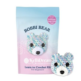 KelliDream Learn to Crochet Kit for Beginner Adults with Magic Circle Tool; Step-by-Step Video Tutorials; All Supplies to Make Cute Amigurumi Creatures (Bear)