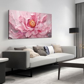 Prepeyssee Floral Wall Art for Living Room Pink Wall Art Large Botanical Artwork for Bedroom Office Teen Girl Room Decor Canvas Prints 24x48 Inch
