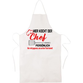 Blickfang Funny Kitchen Apron for Men | HERER KOCHT DER CHEF | Cooking Apron, Bib Apron, BBQ Apron, Party Apron | Gift / Birthday / Apron, White.