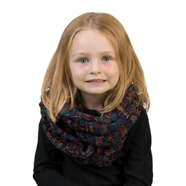 Funky Junque Kids Winter Infinity Scarf, Infinity Scarf Girls Kids Versatile Design, Infinity Scarf for Girls Infinity Scarf for Kids (4 Tone Mix #32 - Black, Purple, Orange, Teal)