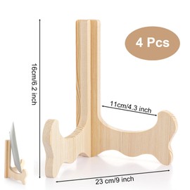 LOLYSIC 4Pcs Plate Stand for Display, 6 Inch Wooden Plate Holder Stands, Tabletop Picture Frame Holder Display Stand for Decorative Plate Dish Photo Books Art & Craft