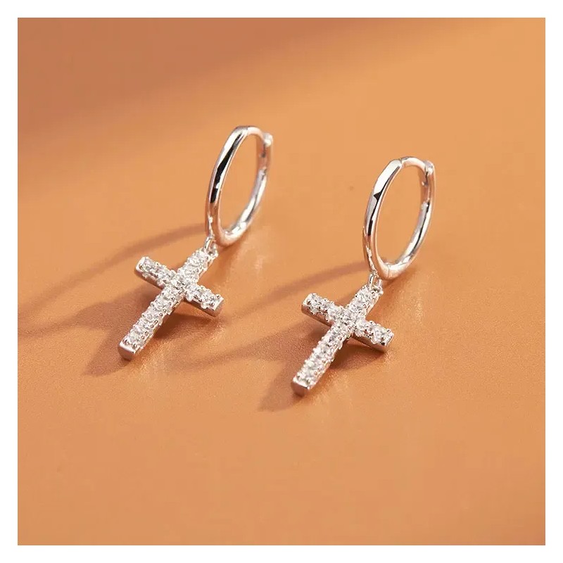 Lo Necesito - Aretes de Cruz con Circonia para Mujer