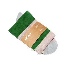 Wellow Wide Calf Compression Socks for Men & Women, 18-25 mmHg Made with Viscose from Bamboo, Nurses & Pregnancy Support, Relieves Swelling, Knee High, MD, Rugby Artichoke Green - Stripes