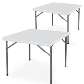 2 Packs Vinyl Card Tablecloth with Flannel Backing 34x34 inch - Waterproof Plastic Table Cover for Square Folding Table Cloth with Elastic Edges, White