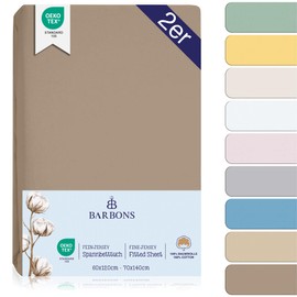 BARBONS Fitted sheets for baby cot, 60 x 120 cm / 70 x 140 - 100% jersey cotton, fitted sheet, Oeko-Tex Standard 100 certified bed sheet for baby cot, taupe, 60 x 120/70 x 140 cm, pack of 2