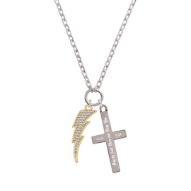 Delight Jewelry Goldtone Large Clear Crystal Lightning Bolt - Bless and Keep You Engraved Cross Zoey Necklace, 28"