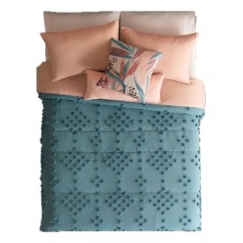 Vianney Edredón Individual Thai Pompones +funda+cojín 2vista Vianney Color Verde