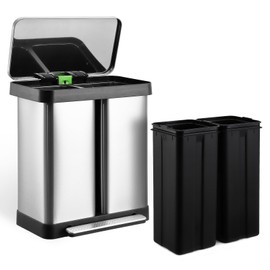 GAOMON 16 Gallon (30L+30L) Trash Can, Fingerprint Proof Stainless Steel Kitchen Garbage Can with Soft-Close Lid and 2 Removable Liner, Pedal Rubbish Bin for Kitchen Home Office