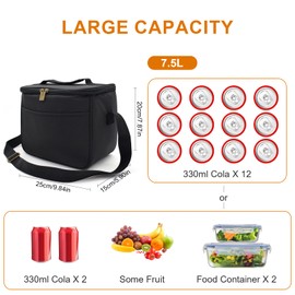 Nanxson Insulated Lunch Bag for Women Men Floral Cool Bag Lunch Box Waterproof Large Capacity Tote Bag for Picnics Work School (7.5L,B-Black)