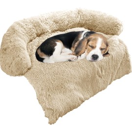 Calming Dog Bed Fluffy Plush Dog Mat for Furniture Protector with Removable Washable Cover for Large Medium Small Dogs and Cats (Small(35x31x5),Beige)