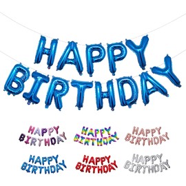 Blue Happy Birthday Balloons, 16 Inch Foil Letter Banner Balloons Self Inflating for Birthday Decorations