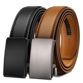 BULLIANT Men Belt 2Pack,Ratchet Click Adjustable Belt Genuine Leather For Gift Men Dress Casual Tailless Design-Cut For Fit(Black/Orange Brown,30"-36" Waist Adjustable)
